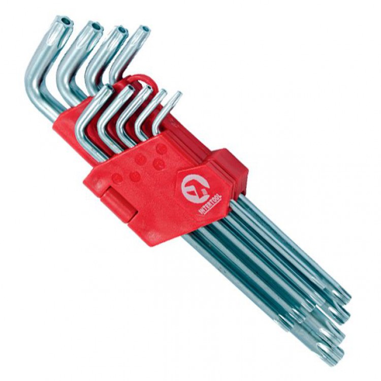 Набор Г-образных ключей TORX с отверстием 9шт, Т10-Т50, Intertool HT-0606